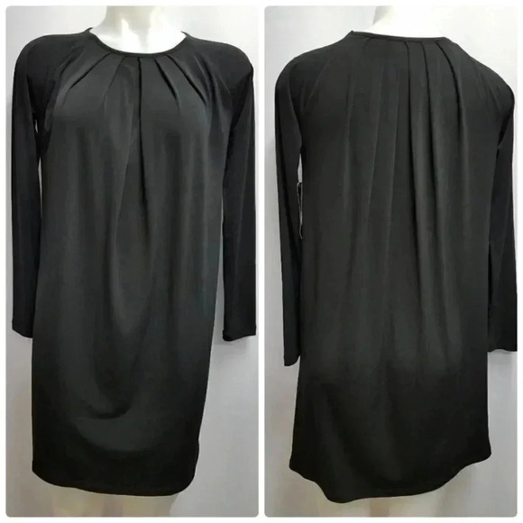 Context NWT Pleated Black Trapeze Shift Dress Oversized Petite Small - Picture 1 of 10